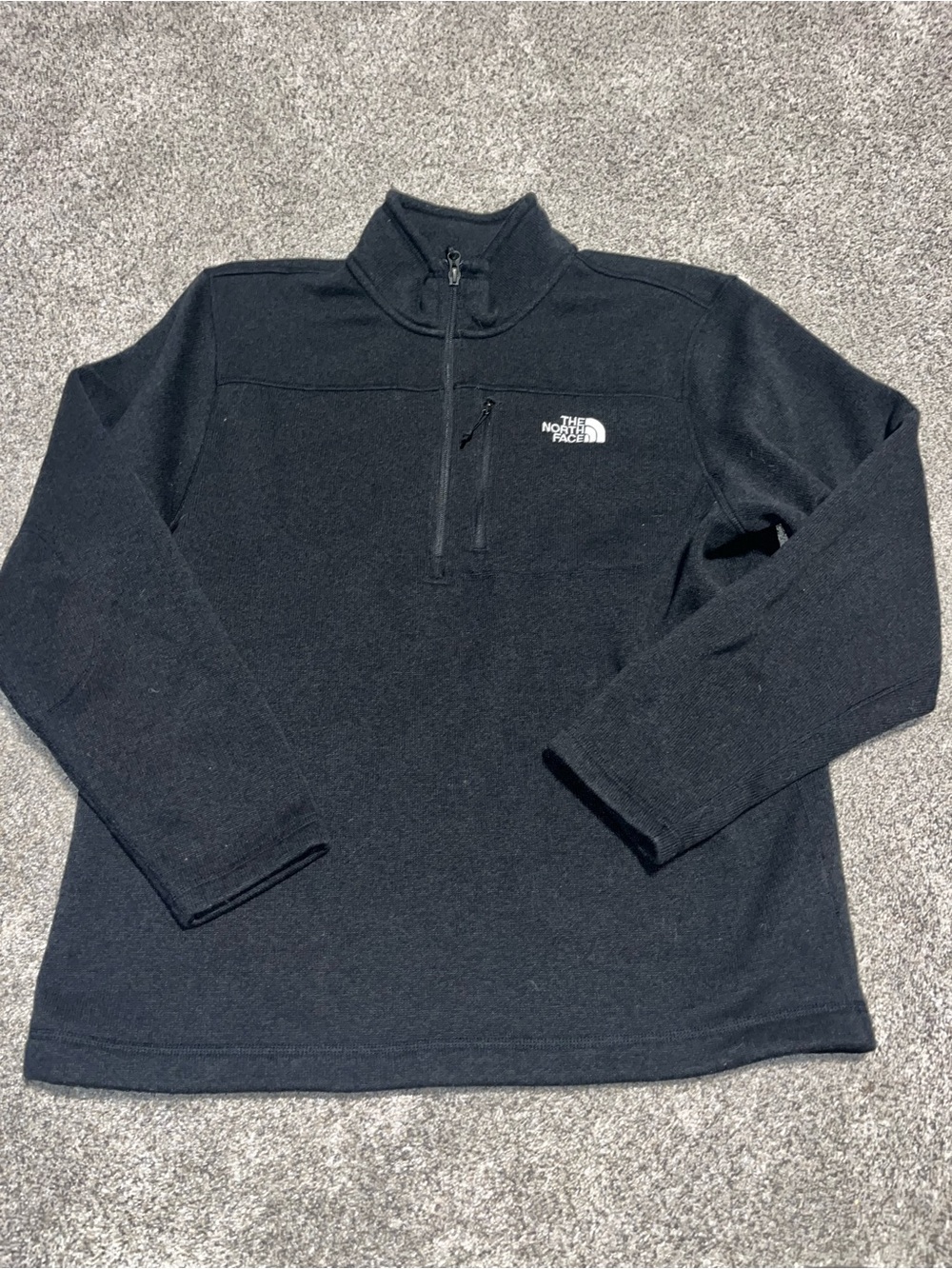 The North Face Mens XL Black Knit Quarter Zip Fleece Pullover Sweater Euc